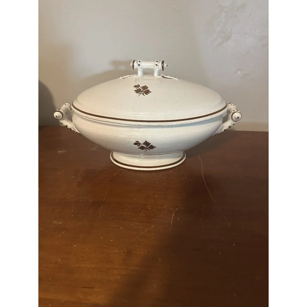 Antique Anthony Shaw Warranted China Tea Leaf Ironstone Casserole Dish